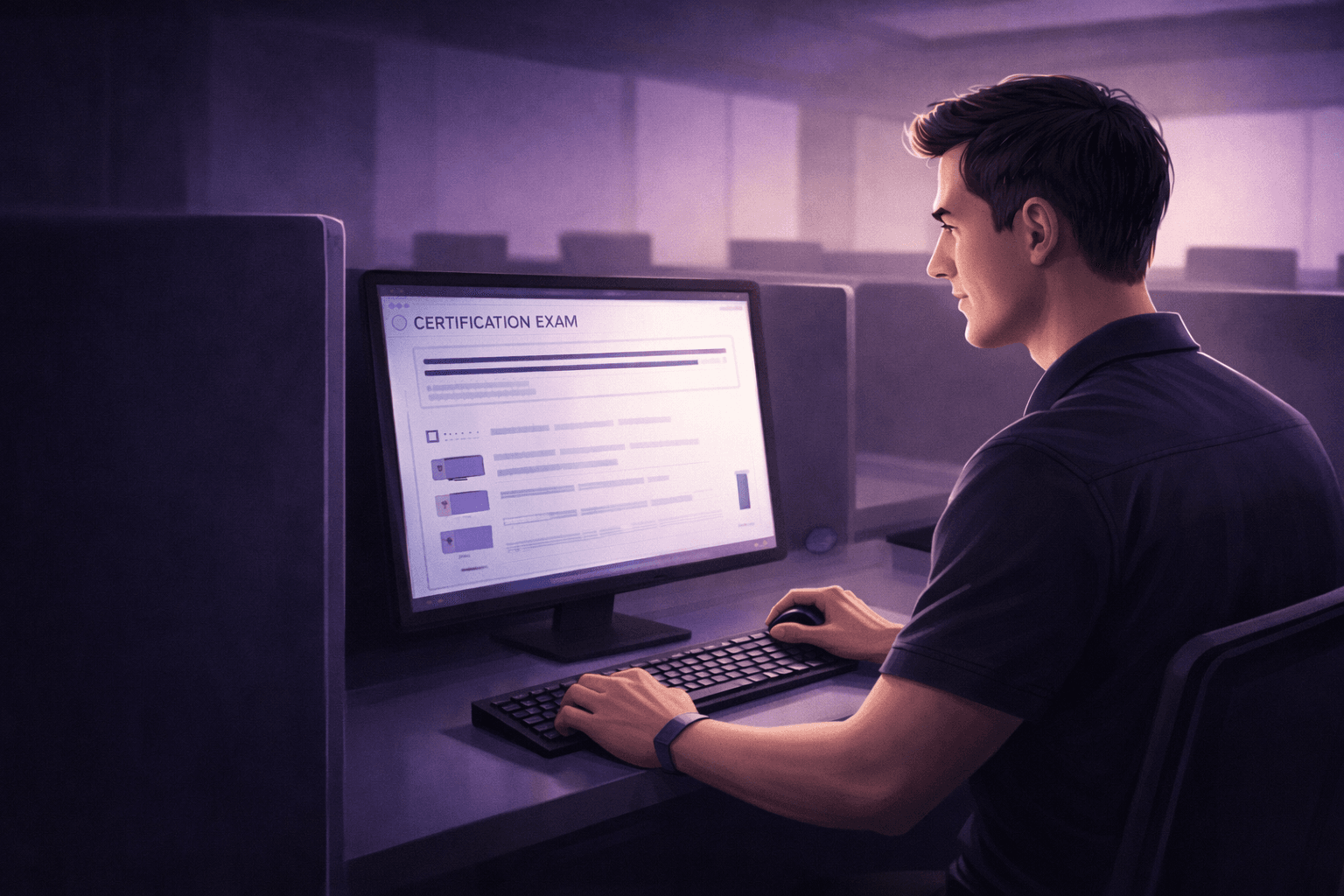 Student taking the NHIE diagnostic exam